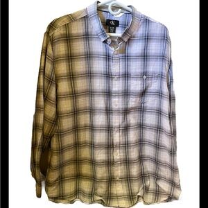 Mens Calvin Klein Lightweight Long Sleeve Plaid Button Up Shirt XL, - EUC